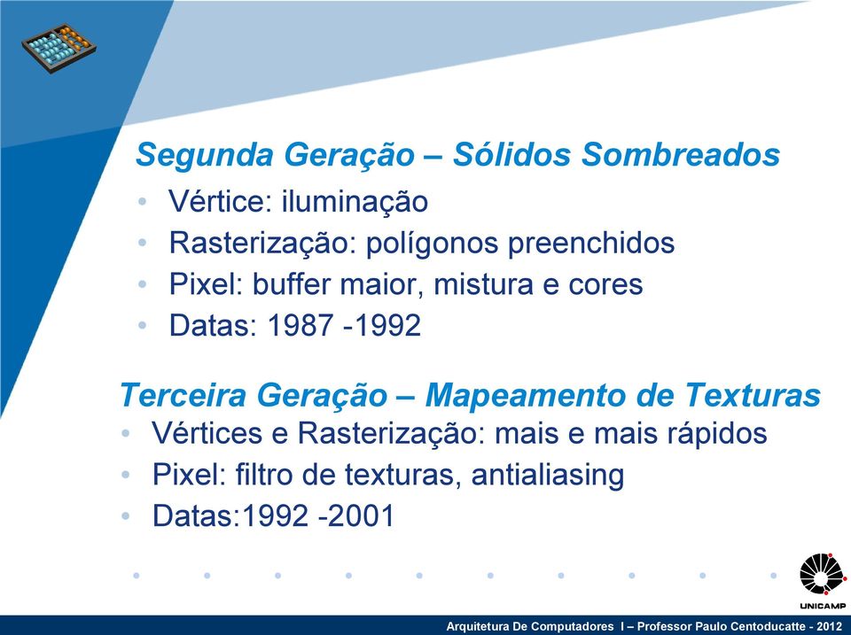 1987-1992 Terceira Geração Mapeamento de Texturas Vértices e