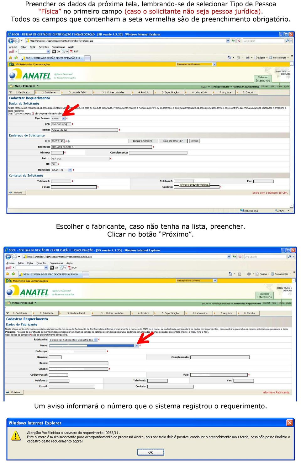 Todos os campos que contenham a seta vermelha são de preenchimento obrigatório.