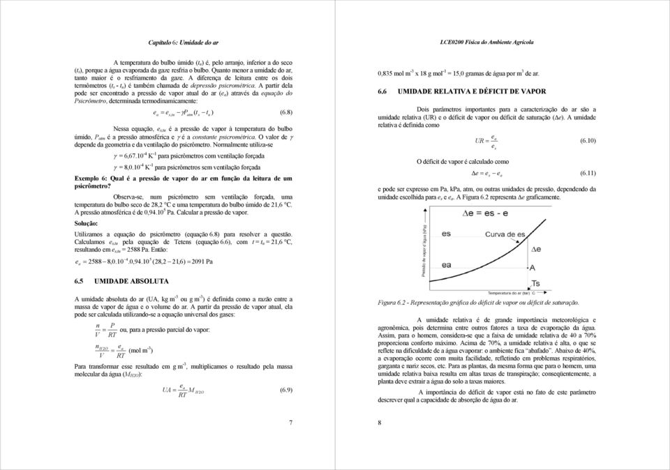 prtir dl pod sr ncontrdo prssão d vpor tul do r ( ) trvés d qução do Psicrômtro, dtrmind trmodinmicmnt: γ P ( t t ) (6.