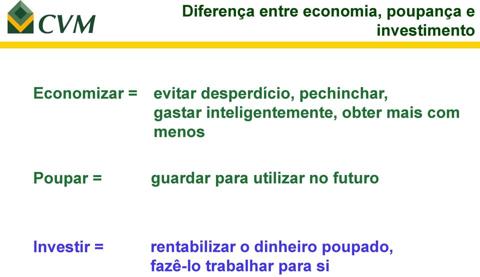 mais com menos Poupar = guardar para utilizar no futuro