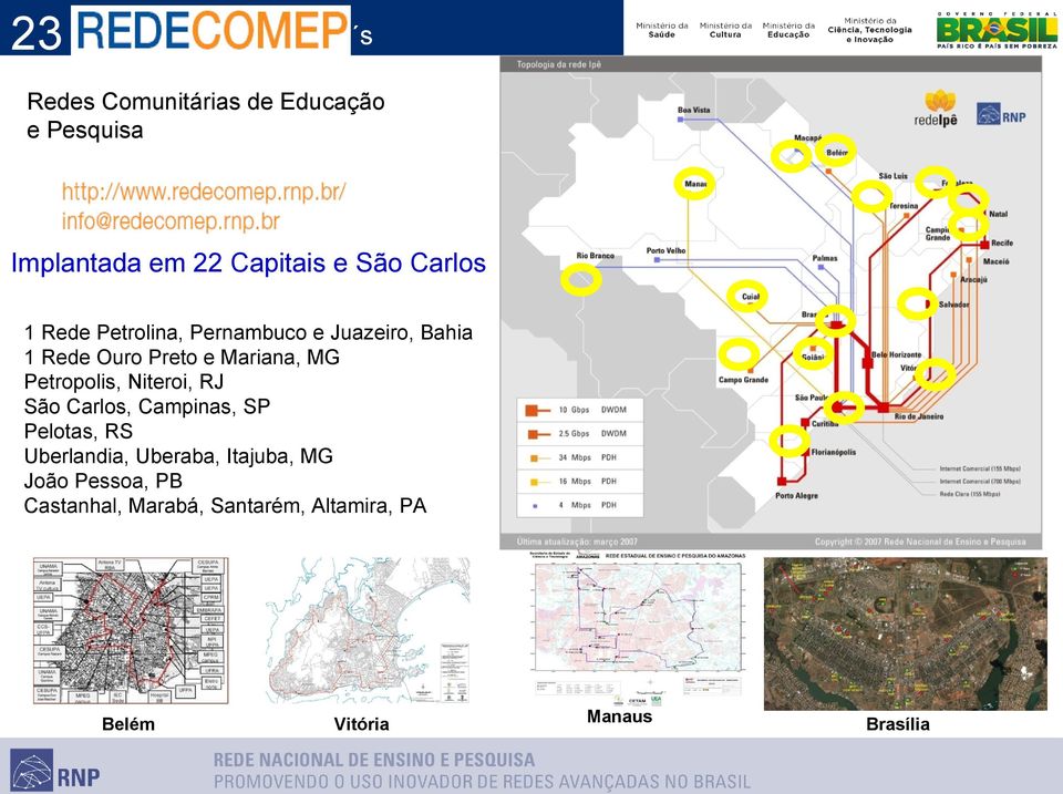 Petropolis, Niteroi, RJ São Carlos, Campinas, SP Pelotas, RS Uberlandia, Uberaba,