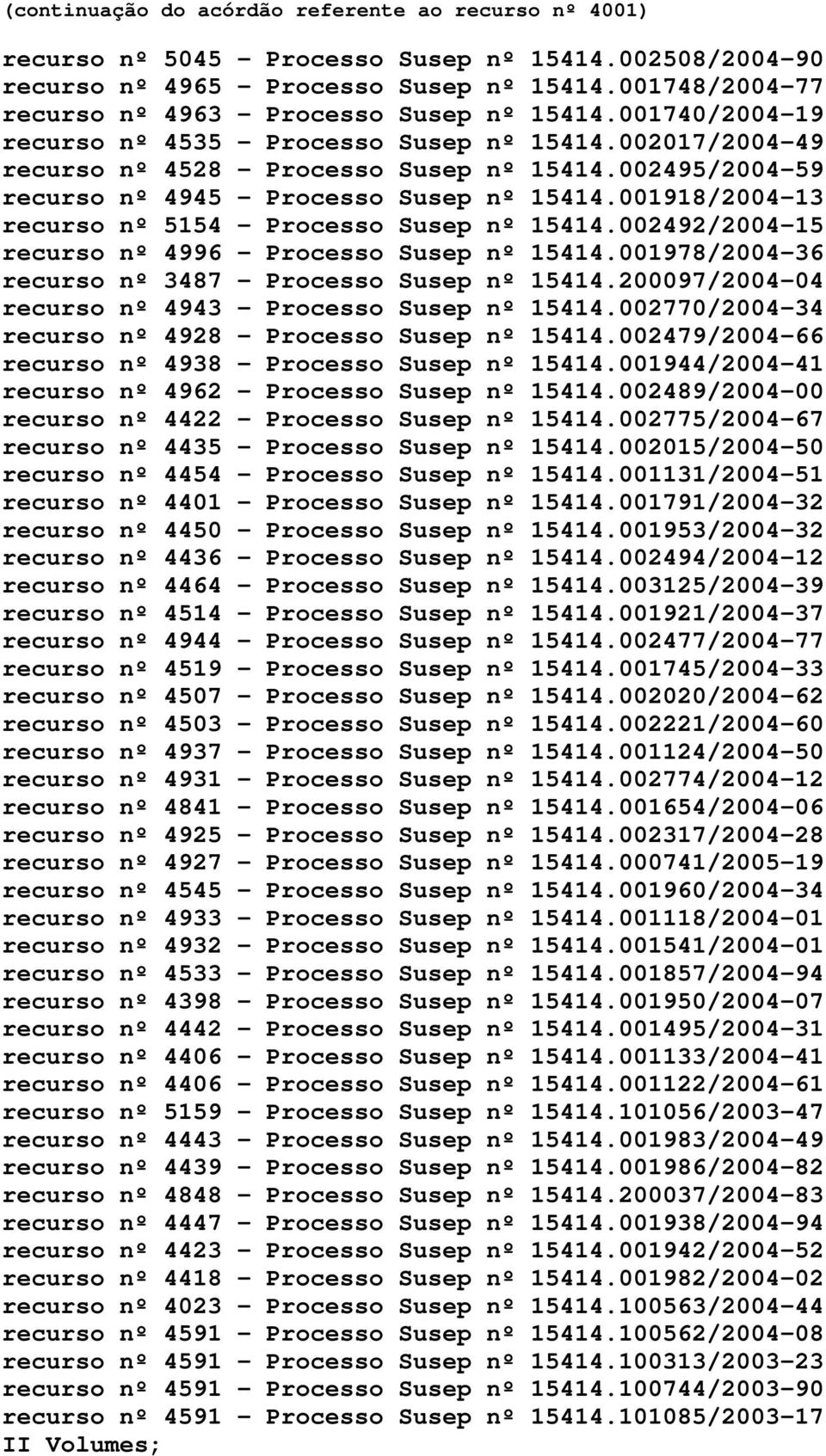 002495/2004-59 recurso nº 4945 - Processo Susep nº 15414.001918/2004-13 recurso nº 5154 - Processo Susep nº 15414.002492/2004-15 recurso nº 4996 - Processo Susep nº 15414.