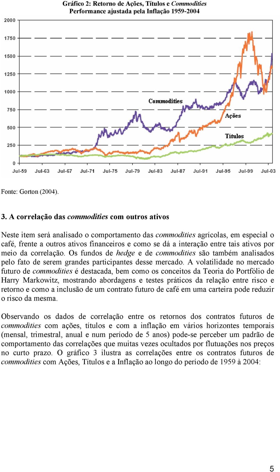 entre tais ativos por meio da correlação. Os fundos de hedge e de commodities são também analisados pelo fato de serem grandes participantes desse mercado.