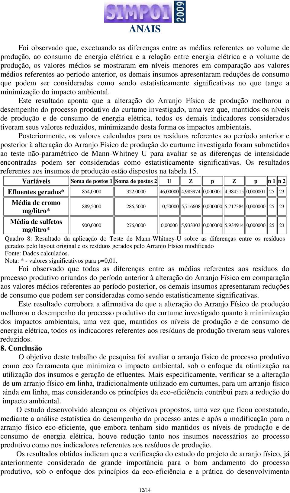 estatisticamente significativas no que tange a minimização do impacto ambiental.