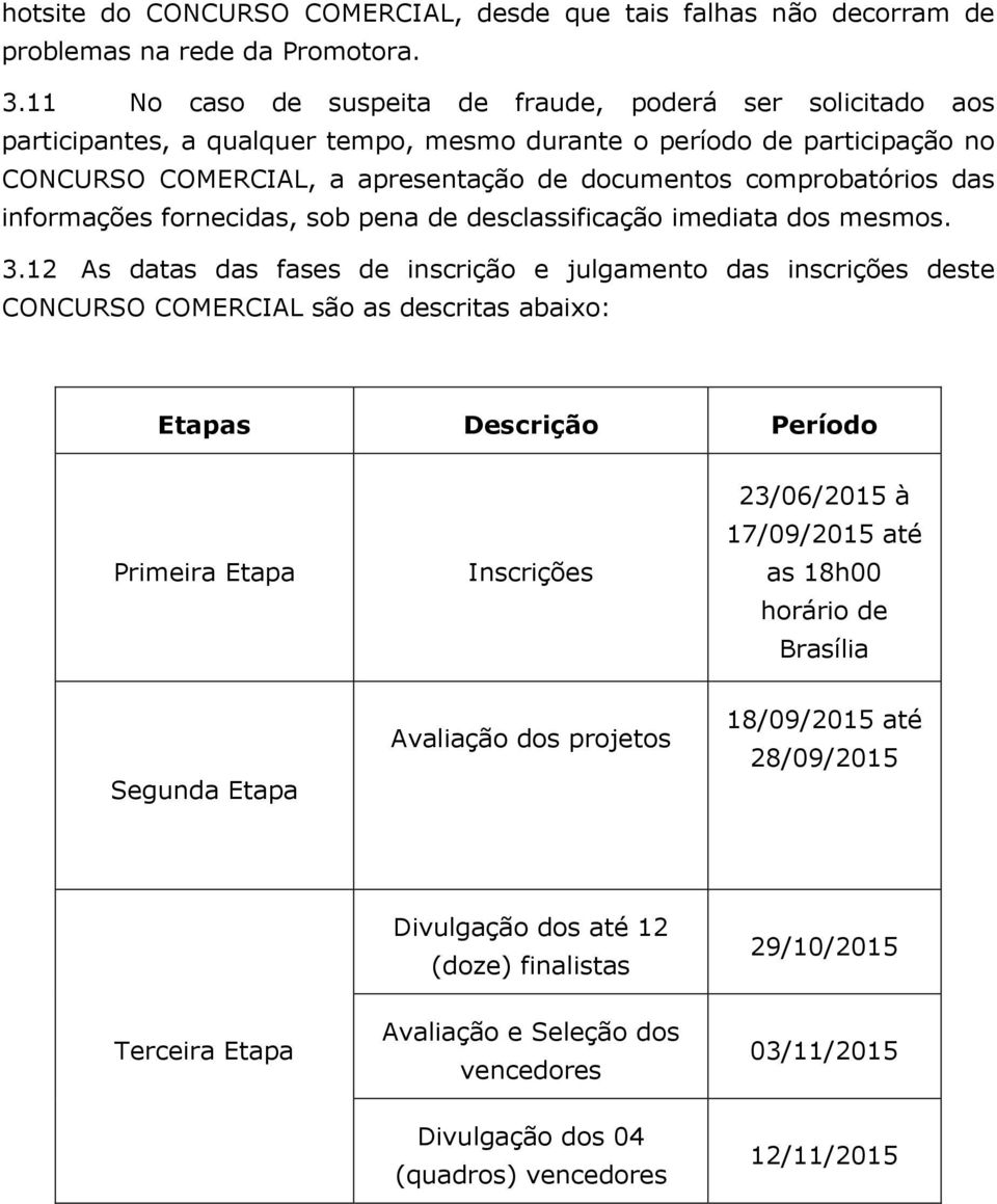 das informações fornecidas, sob pena de desclassificação imediata dos mesmos. 3.