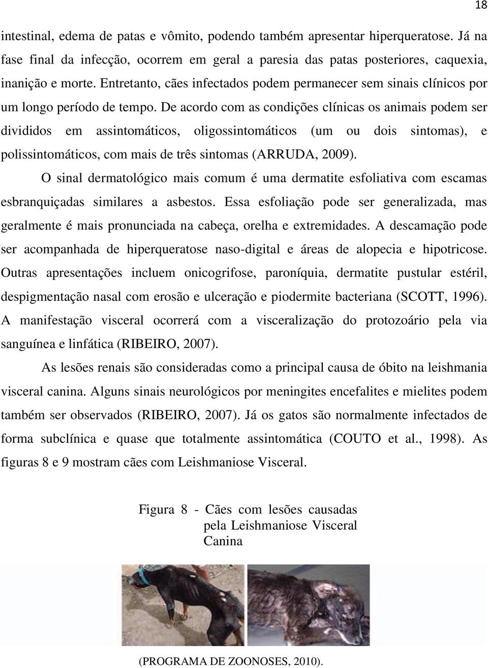 De acordo com as condições clínicas os animais podem ser divididos em assintomáticos, oligossintomáticos (um ou dois sintomas), e polissintomáticos, com mais de três sintomas (ARRUDA, 2009).