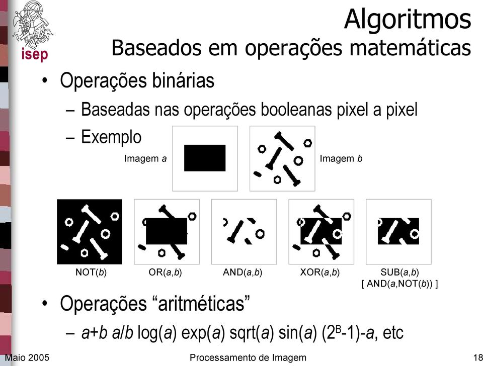 AND(a,b) XOR(a,b) SUB(a,b) [ AND(a,NOT(b)) ] Operações aritméticas a+b a/b