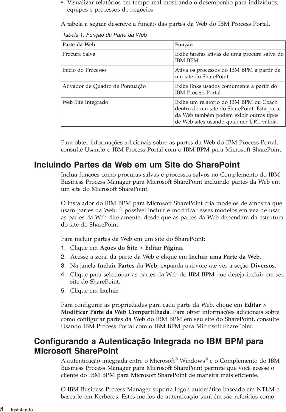 Atia os processos do IBM BPM a partir de um site do SharePoint. Exibe links usados comumente a partir do IBM Process Portal. Exibe um relatório do IBM BPM ou Coach dentro de um site do SharePoint.