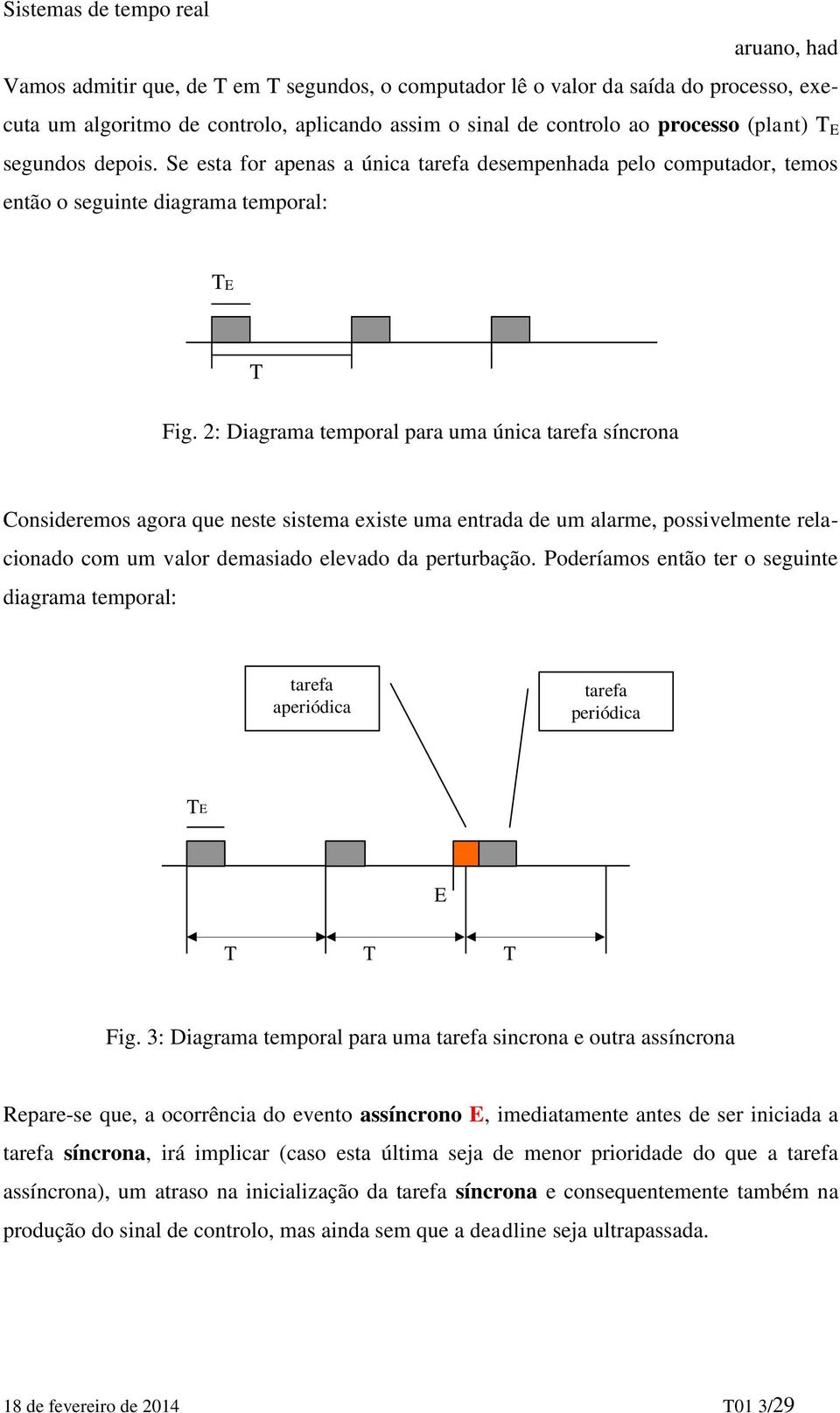 2: Diagrama temporal para uma única tarefa síncrona Consideremos agora que neste sistema existe uma entrada de um alarme, possivelmente relacionado com um valor demasiado elevado da perturbação.