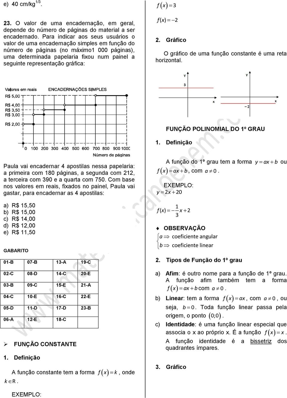 Gráfico O gráfico de um função constnte é um ret horizontl. FUNÇÃO POLINOMIAL DO º GRAU.