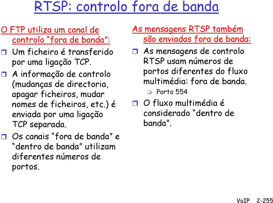 Os canais fora de banda e dentro de banda utilizam diferentes números de portos.