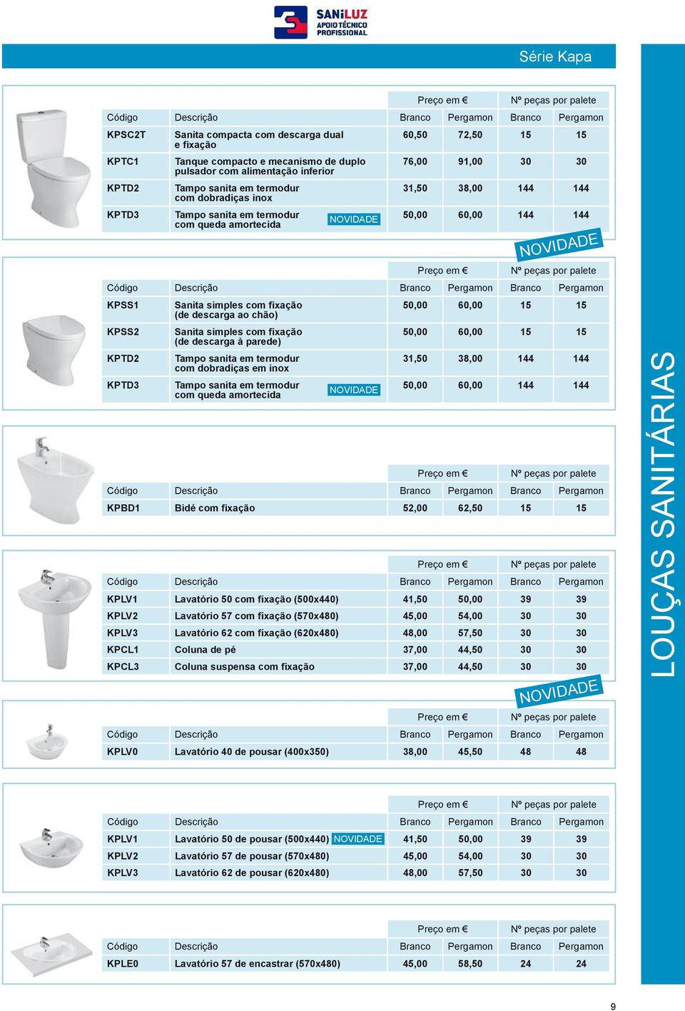 Sanita simples com fixação (de descarga à parede) Tampo sanita em termodur com dobradiças em inox Tampo sanita em termodur com queda amortecida 50,00 60,00 15 15 50,00 60,00 15 15 31,50 38,00 144 144