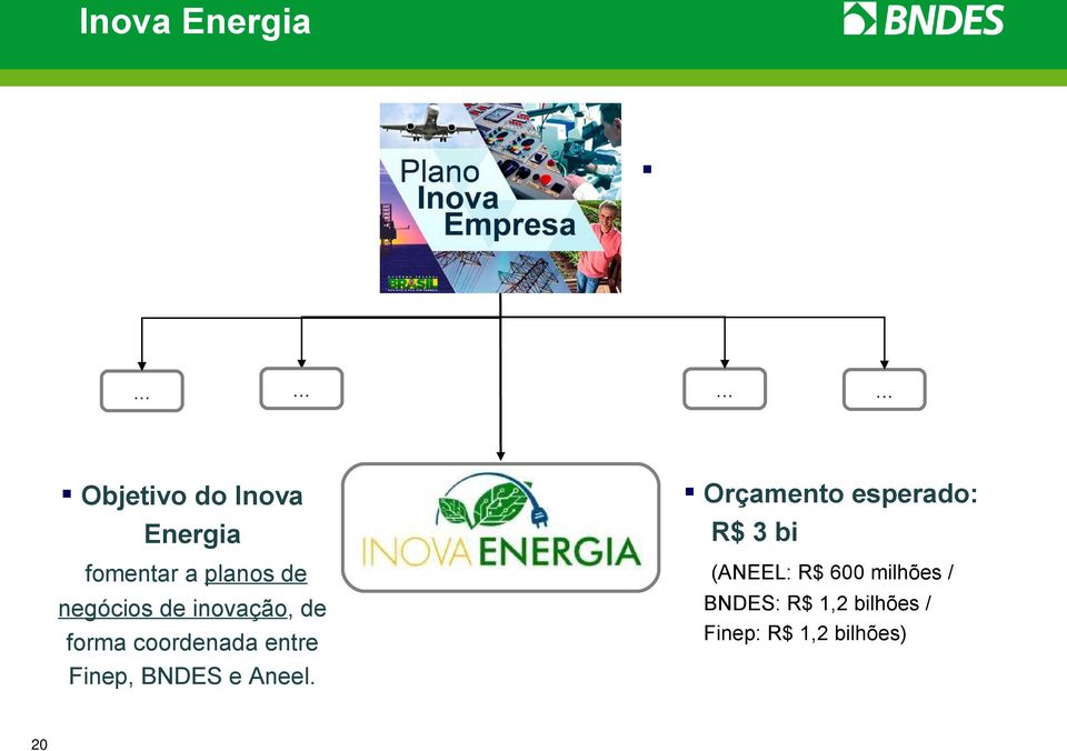 negócios de inovação, de forma coordenada entre Finep, BNDES