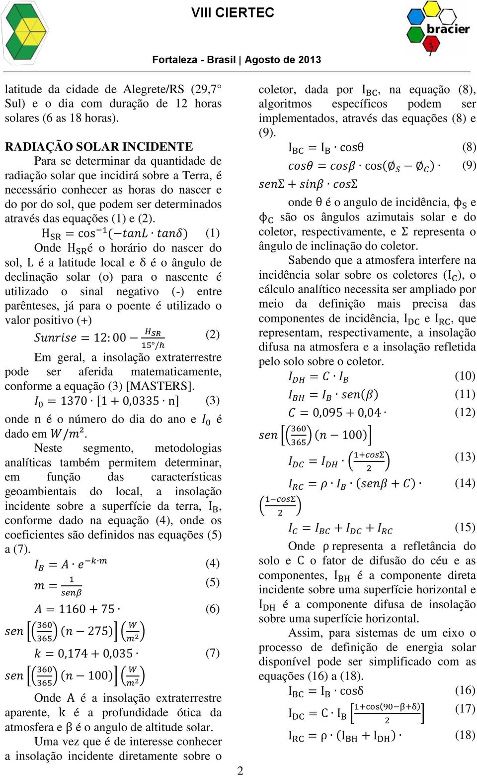 das equações (1) e (2).