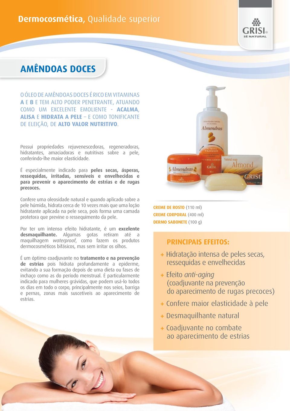 É especialmente indicado para peles secas, ásperas, ressequidas, irritadas, sensíveis e envelhecidas e para prevenir o aparecimento de estrias e de rugas precoces.