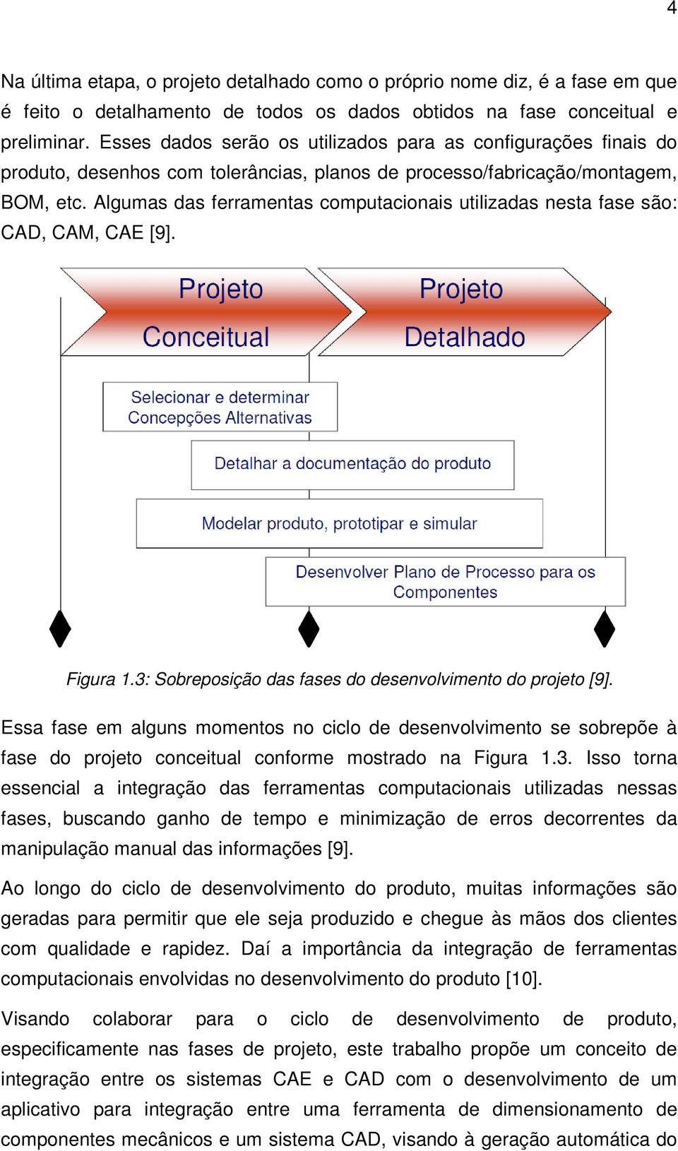 Algumas das ferramentas computacionais utilizadas nesta fase são: CAD, CAM, CAE [9]. Figura 1.3: Sobreposição das fases do desenvolvimento do projeto [9].