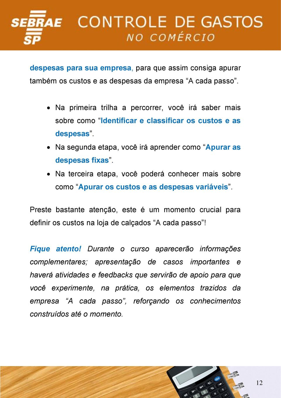 Na terceira etapa, você poderá conhecer mais sobre como Apurar os custos e as despesas variáveis.