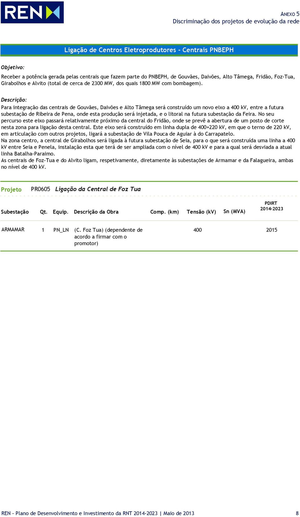 Descrição: Para integração das centrais de Gouvães, Daivões e Alto Tâmega será construído um novo eixo a 400 kv, entre a futura subestação de Ribeira de Pena, onde esta produção será injetada, e o