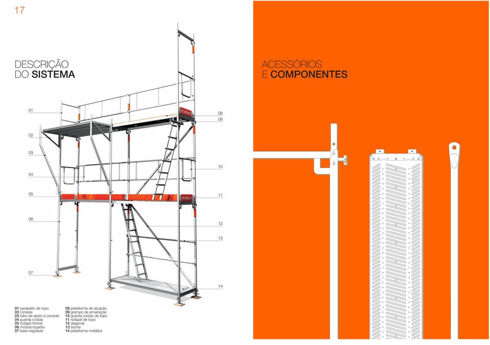 frontal 06 módulo/quadro 07 base regulável 08 plataforma de alçapão 09 grampo de