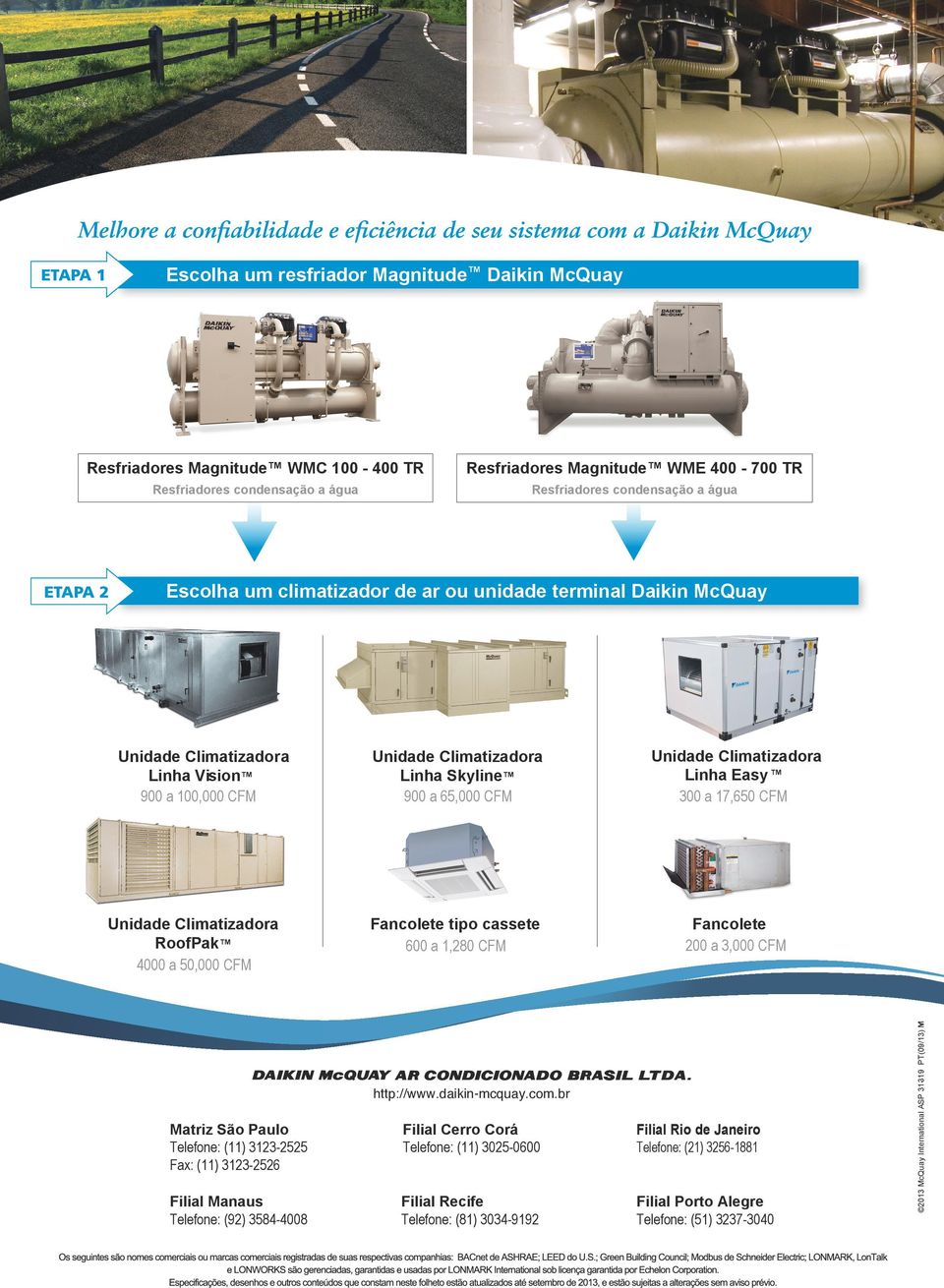 Climatizadora RoofPak 4000 a 50,000 CFM Unidade Climatizadora Linha Skyline 900 a 65,000 CFM Unidade Climatizadora Linha Easy 300 a 17,650 CFM Fancolete tipo cassete 600 a 1,280 CFM Fancolete 200 a