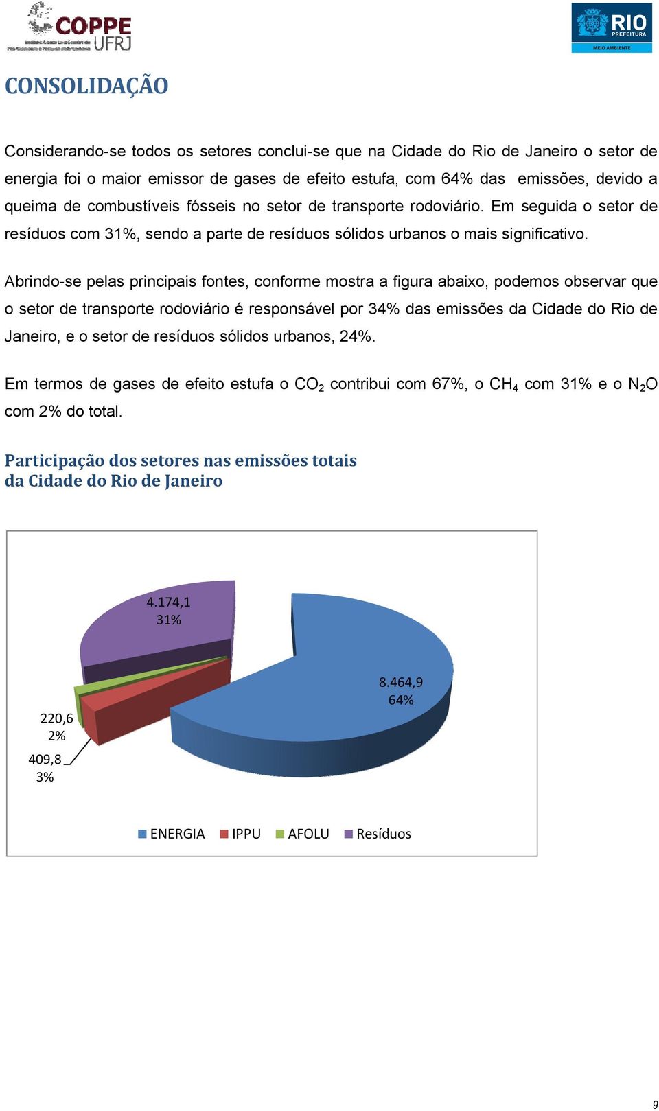 Abrindo-se pelas principais fontes, conforme mostra a figura abaixo, podemos observar que o setor de transporte rodoviário é responsável por 34% das emissões da Cidade do Rio de Janeiro, e o setor de