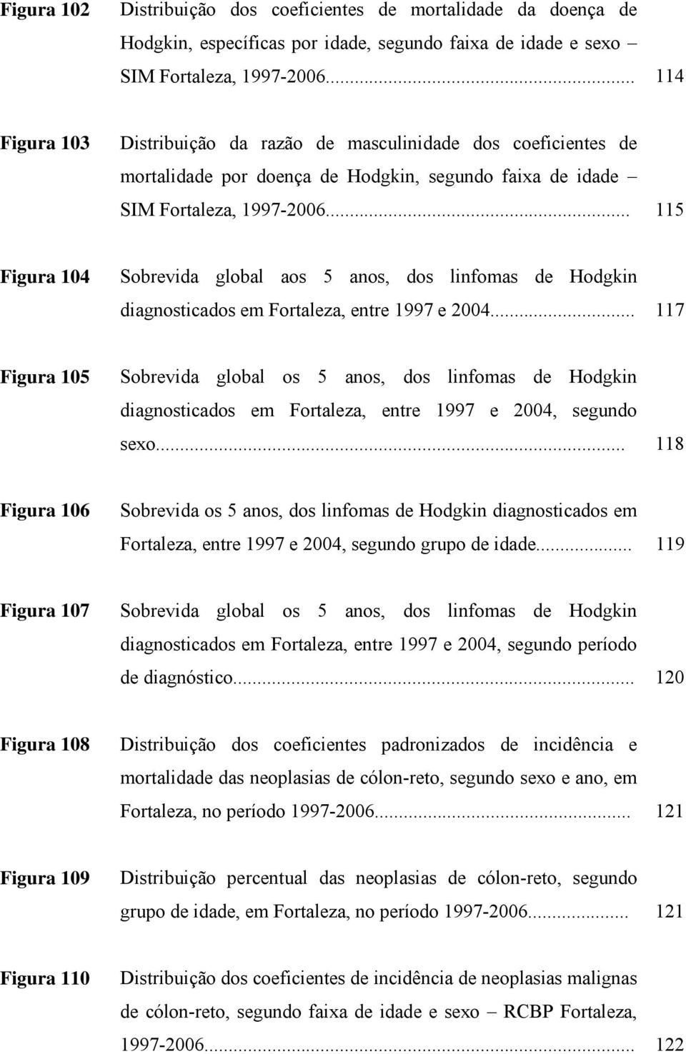 .. 115 Figura 104 Sobrevida global aos 5 anos, dos linfomas de Hodgkin diagnosticados em Fortaleza, entre 1997 e 2004.