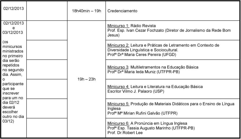 Ivan Cezar Fochzato (Diretor de Jornalismo da Rede Bom Jesus) Minicurso 2: Leitura e Práticas de Letramento em Contexto de Diversidade Linguística e Sociocultural.