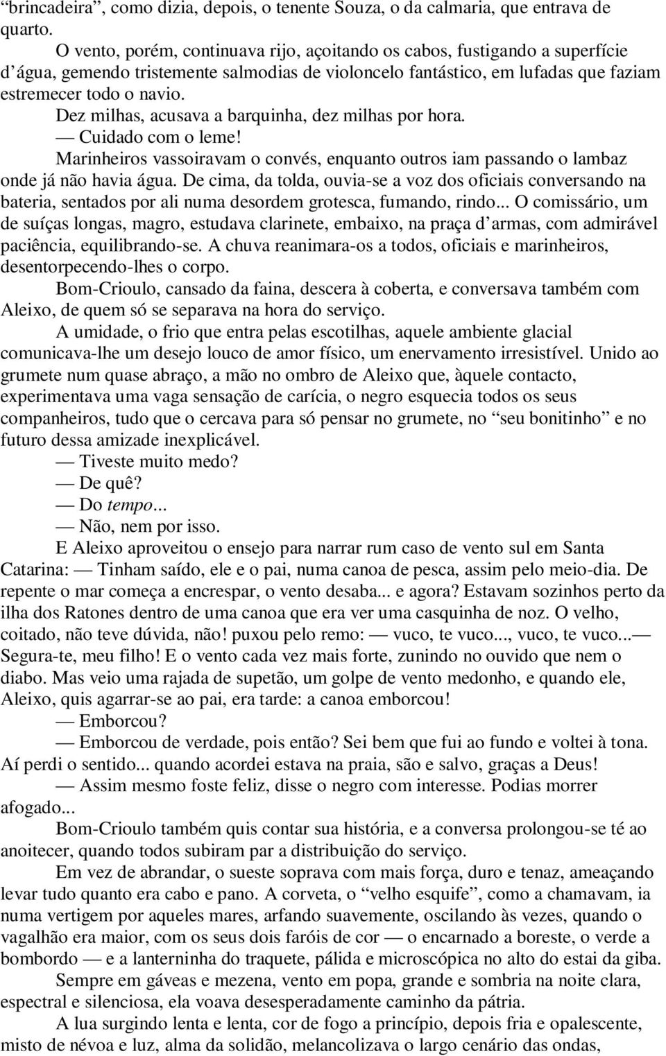 Dez milhas, acusava a barquinha, dez milhas por hora. Cuidado com o leme! Marinheiros vassoiravam o convés, enquanto outros iam passando o lambaz onde já não havia água.