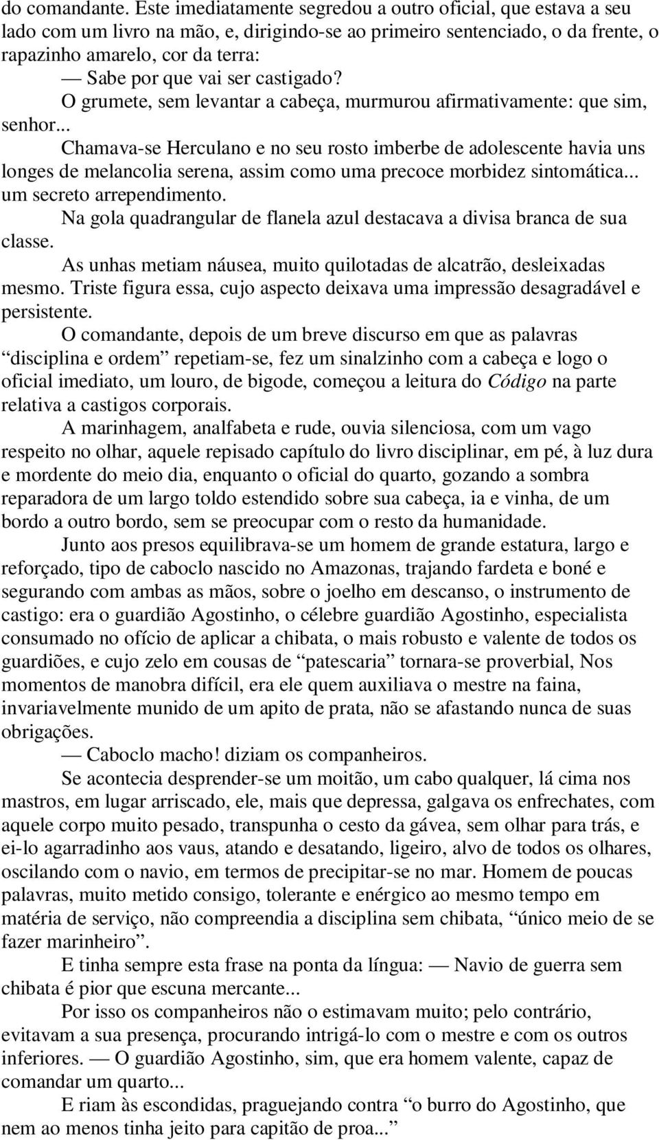 castigado? O grumete, sem levantar a cabeça, murmurou afirmativamente: que sim, senhor.