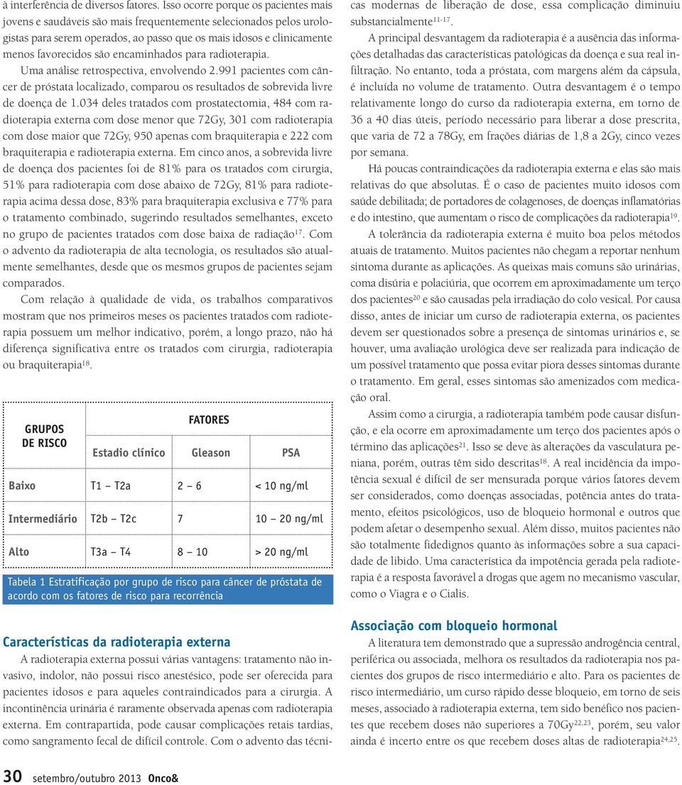 encaminhados para radioterapia. Uma análise retrospectiva, envolvendo 2.991 pacientes com câncer de próstata localizado, comparou os resultados de sobrevida livre de doença de 1.