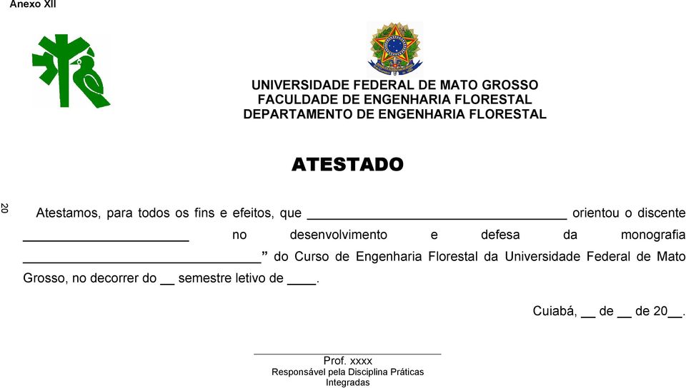 Curso de Engenharia Florestal da Universidade Federal de Mato Grosso, no decorrer do