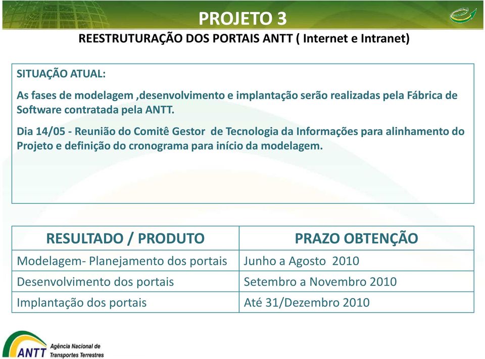 Dia 14/05 -Reunião do Comitê Gestor de Tecnologia da Informações para alinhamento do Projeto e definição do cronograma para início