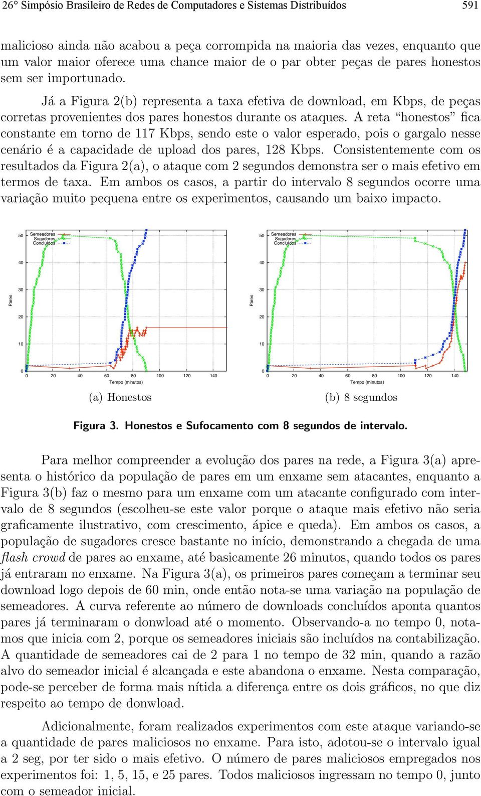 A reta honestos fica constante em torno de 117 Kbps, sendo este o valor esperado, pois o gargalo nesse cenário é a capacidade de upload dos pares, 128 Kbps.