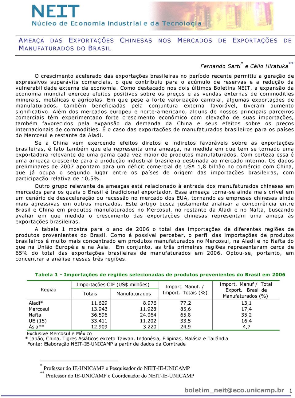 Como destacado nos dois últimos Boletins NEIT, a expansão da economia mundial exerceu efeitos positivos sobre os preços e as vendas externas de commodities minerais, metálicas e agrícolas.