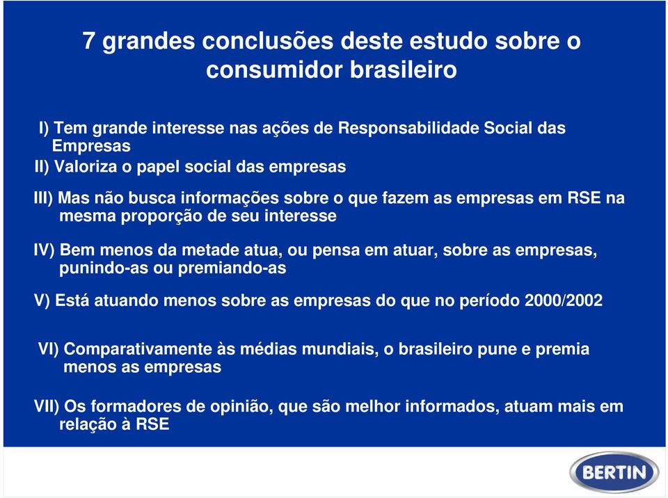 atua, ou pensa em atuar, sobre as empresas, punindo-as ou premiando-as V) Está atuando menos sobre as empresas do que no período 2000/2002 VI)