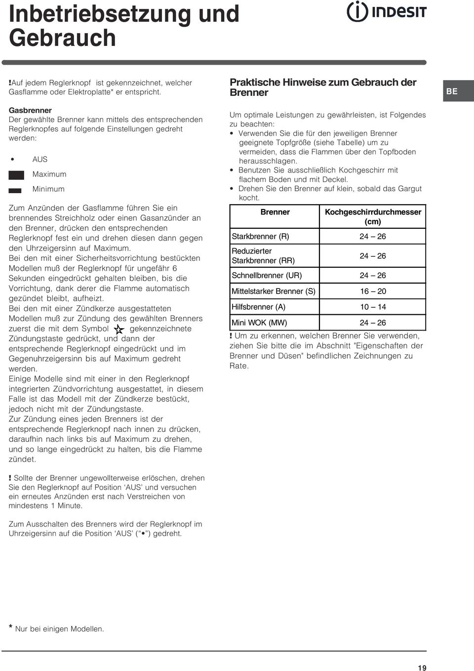 treichholz oder einen Gasanzünder an den Brenner, drücken den entsprechenden Reglerknopf fest ein und drehen diesen dann gegen den Uhrzeigersinn auf Maximum.