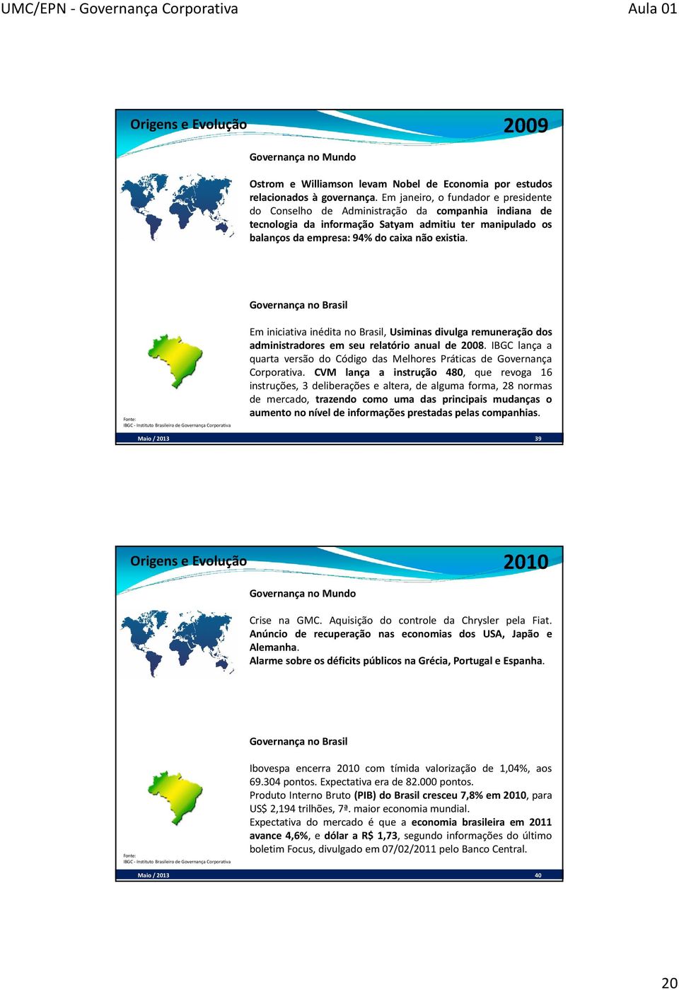 Em iniciativa inédita no Brasil, Usiminas divulga remuneração dos administradores em seu relatório anual de 2008. IBGC lança a quarta versão do Código das Melhores Práticas de Governança Corporativa.