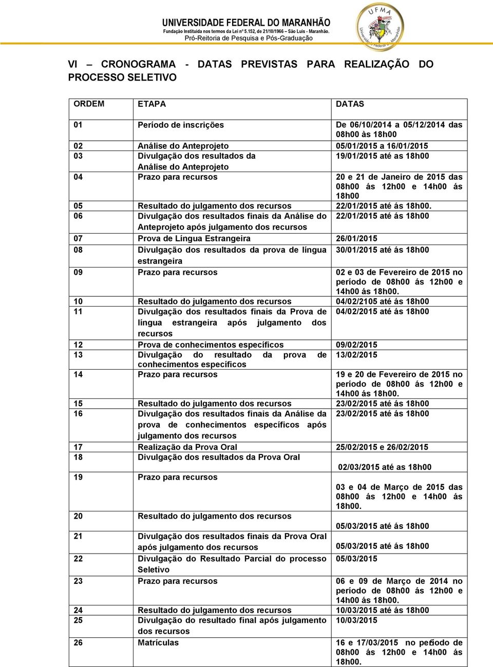 julgamento dos recursos 22/01/2015 até ás 18h00.