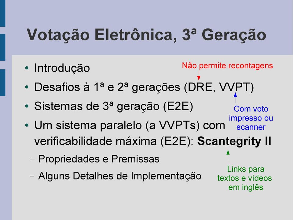 Scantegrity II Propriedades e Premissas Alguns Detalhes de Implementação Não