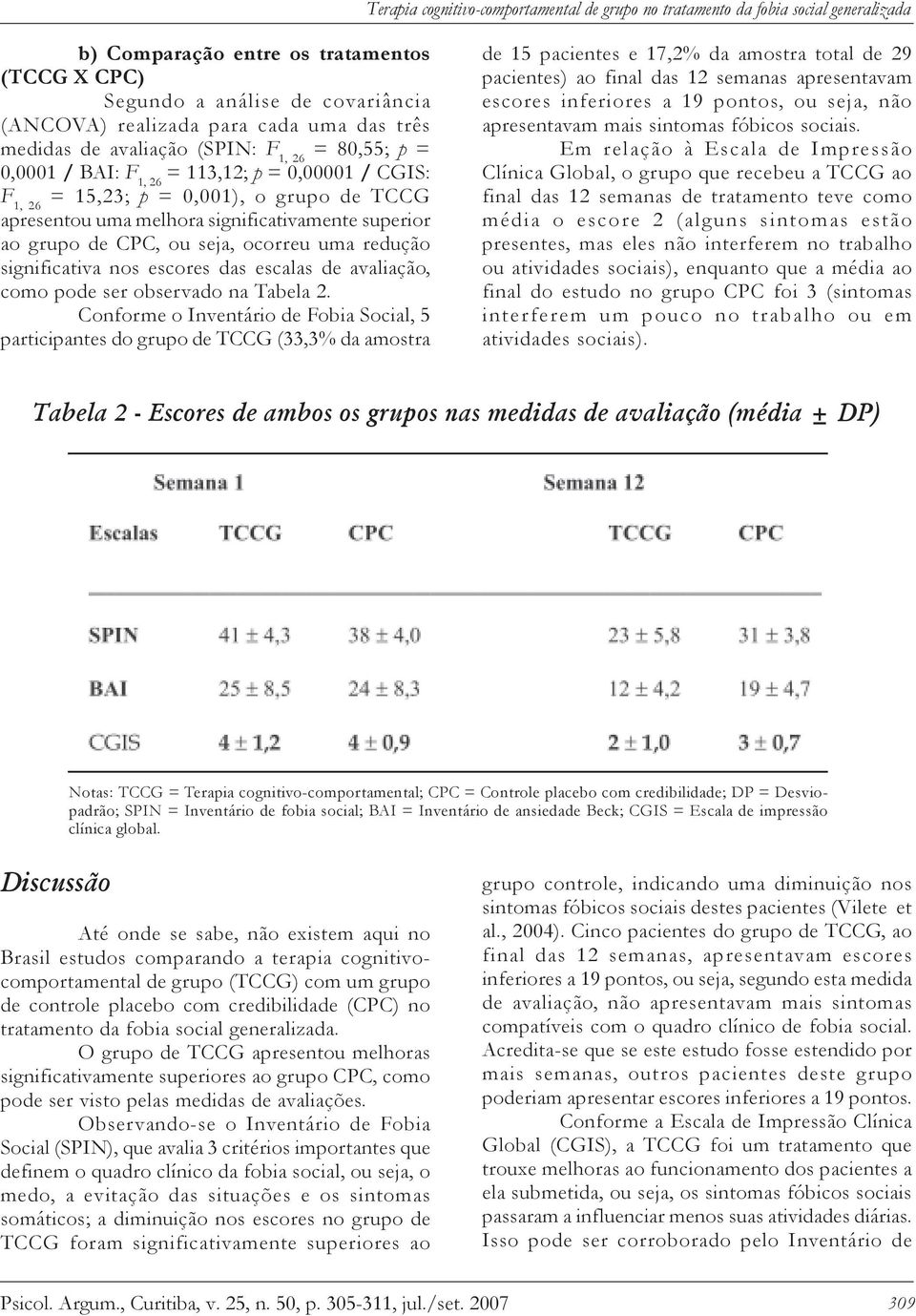 escalas de avaliação, como pode ser observado na Tabela 2.