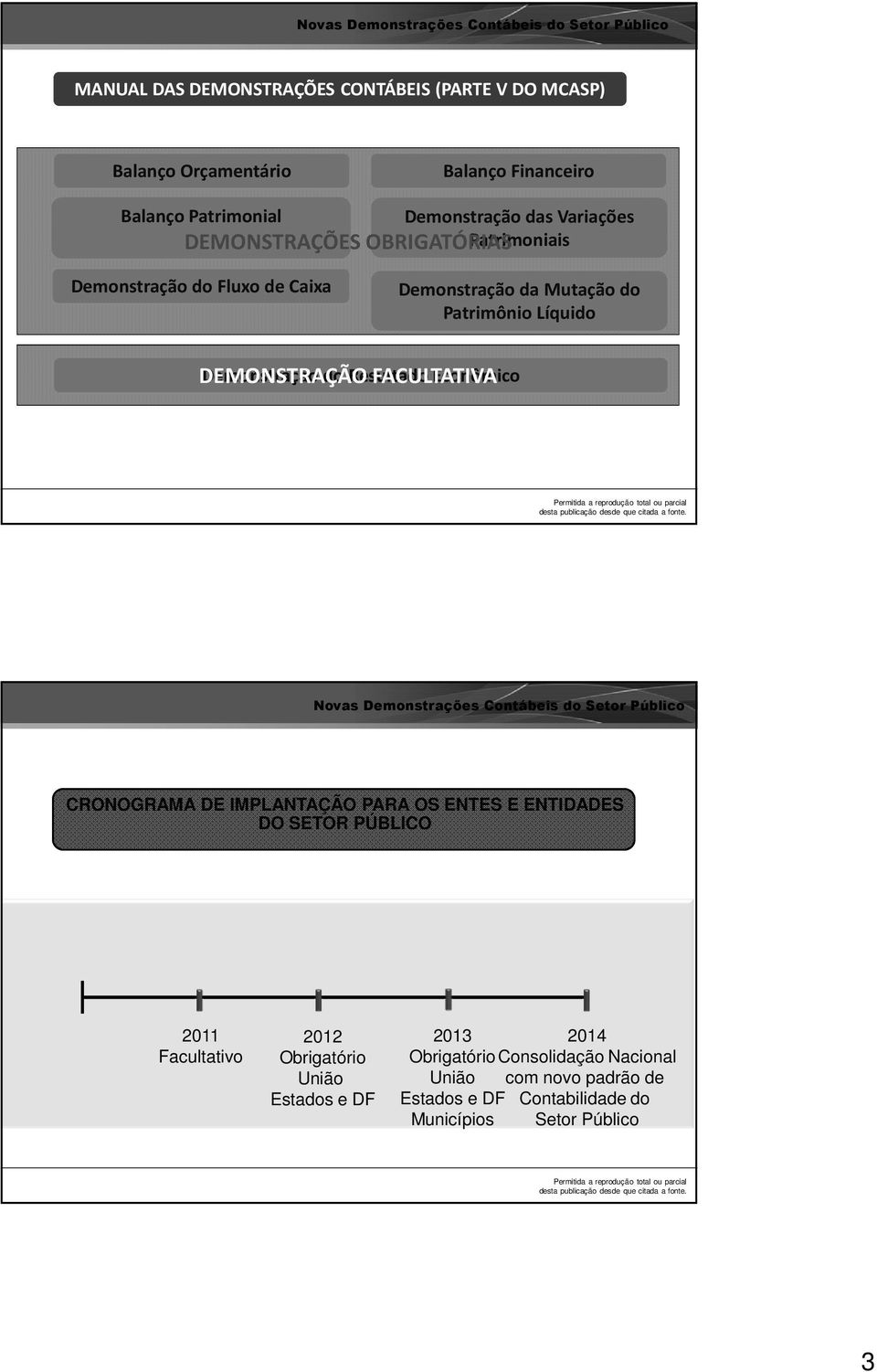 FACULTATIVA Demonstração do Resultado Econômico Novas Demonstrações Contábeis do Setor Público CRONOGRAMA DE IMPLANTAÇÃO PARA OS ENTES E ENTIDADES DO SETOR PÚBLICO