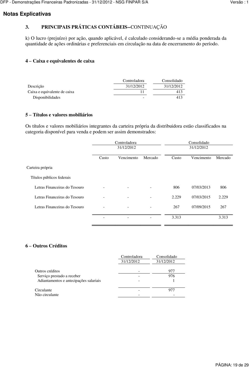 circulação na data de encerramento do período.