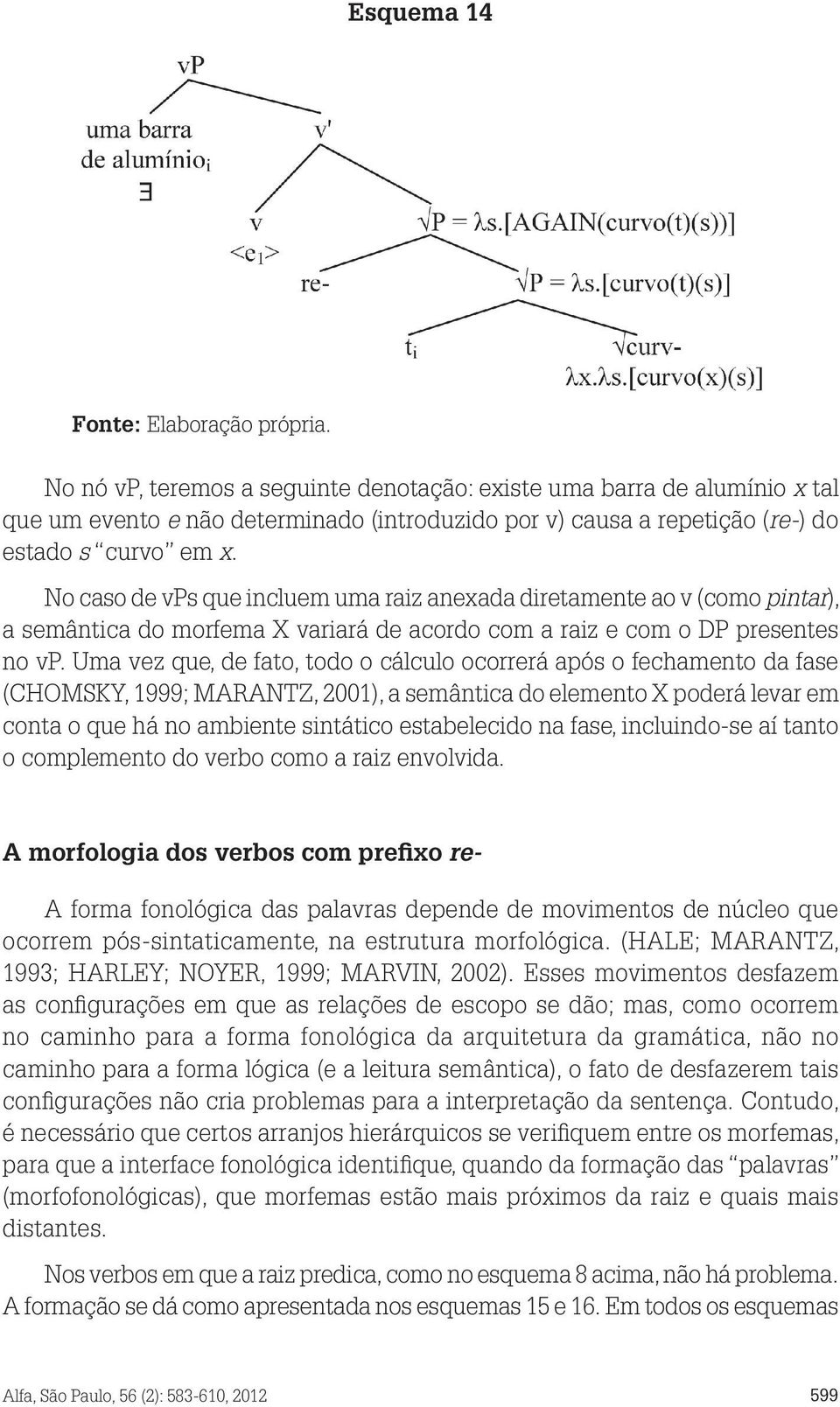 Uma vez que, de fato, todo o cálculo ocorrerá após o fechamento da fase (CHOMSKY, 1999; MARANTZ, 2001), a semântica do elemento X poderá levar em conta o que há no ambiente sintático estabelecido na