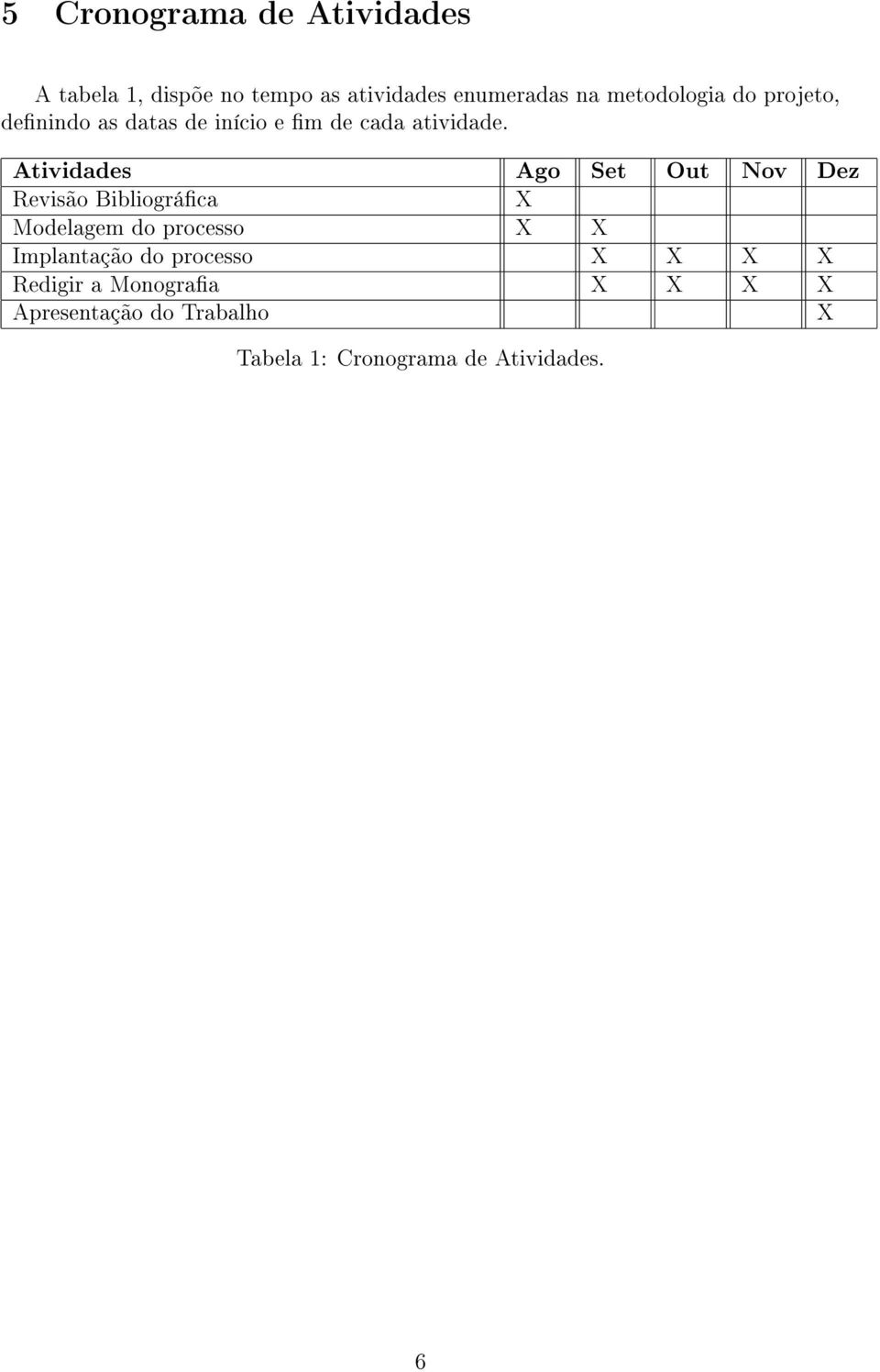 Atividades Ago Set Out Nov Dez Revisão Bibliográca X Modelagem do processo X X