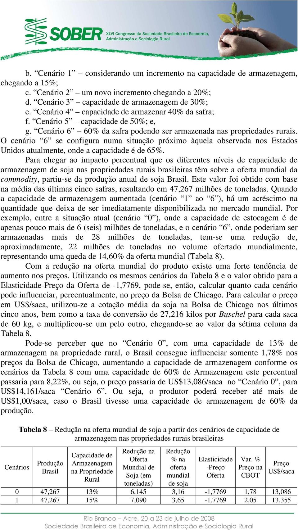 O cenário 6 se configura numa situação próximo àquela observada nos Estados Unidos atualmente, onde a capacidade é de 65%.