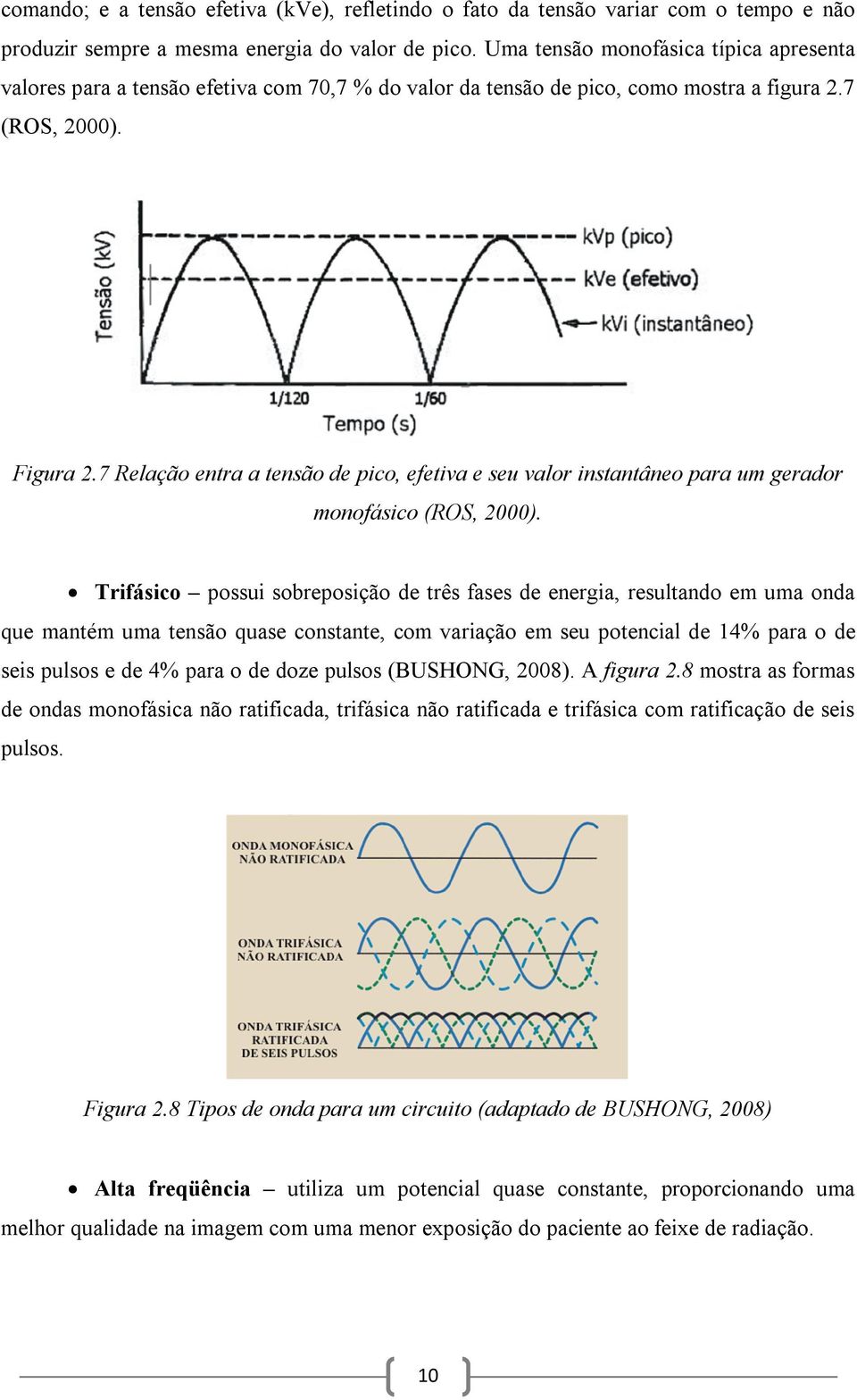 7 Relação entra a tensão de pico, efetiva e seu valor instantâneo para um gerador monofásico (ROS, 2000).