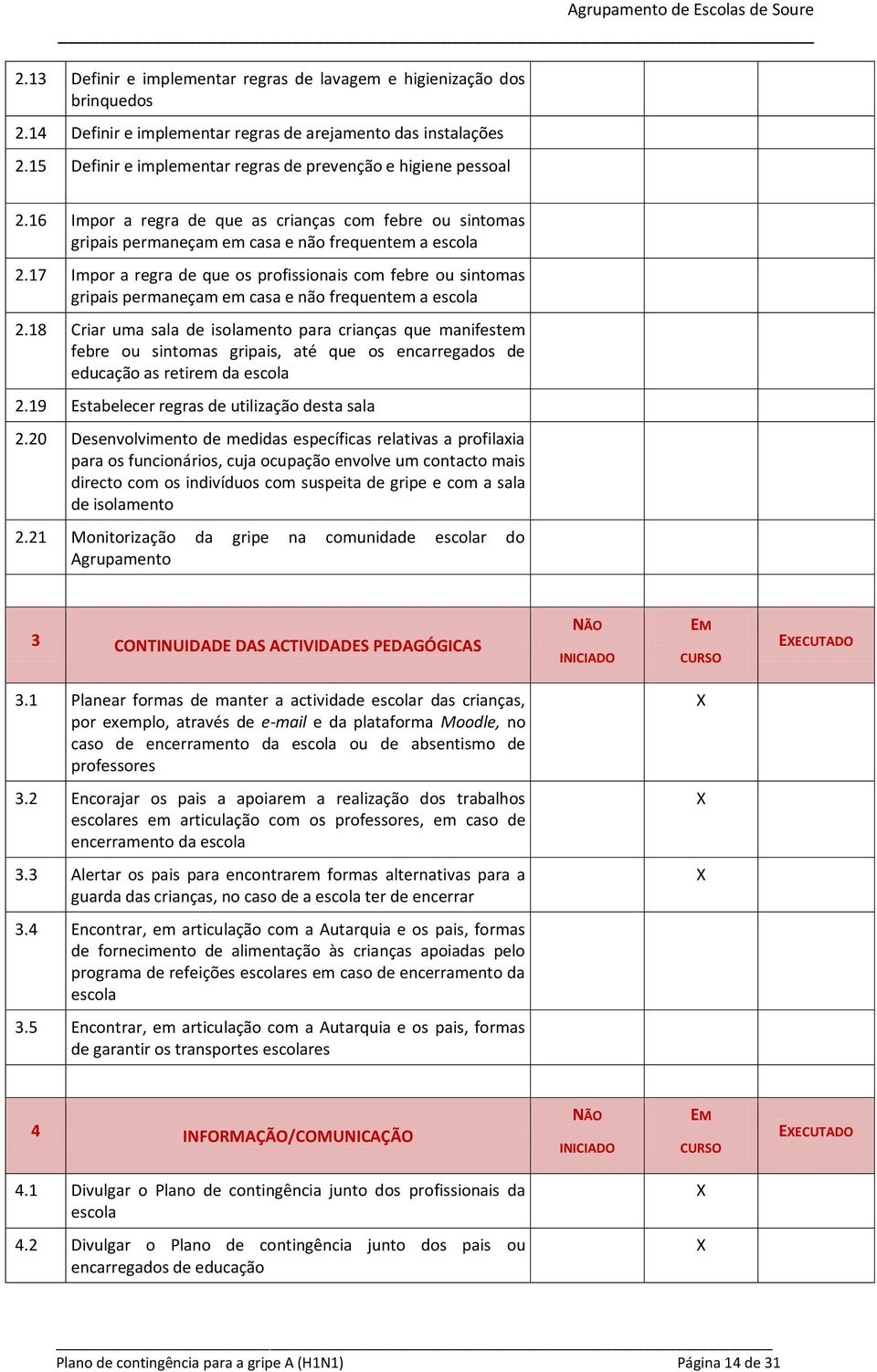 17 Impor a regra de que os profissionais com febre ou sintomas gripais permaneçam em casa e não frequentem a escola 2.