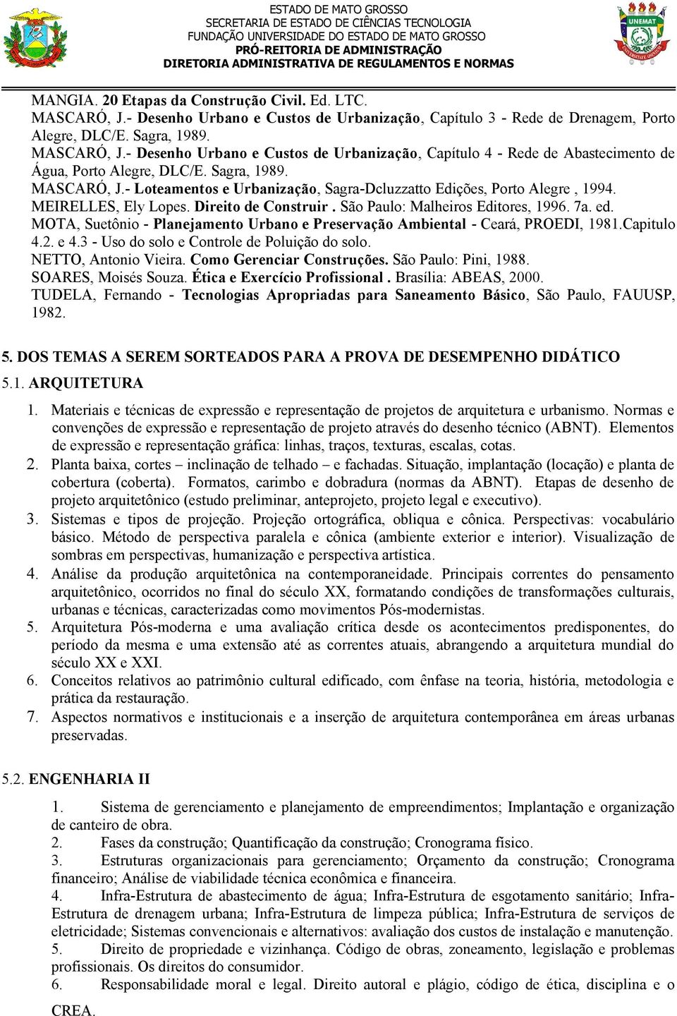 MOTA, Suetônio - Planejamento Urbano e Preservação Ambiental - Ceará, PROEDI, 1981.Capitulo 4.2. e 4.3 - Uso do solo e Controle de Poluição do solo. NETTO, Antonio Vieira. Como Gerenciar Construções.