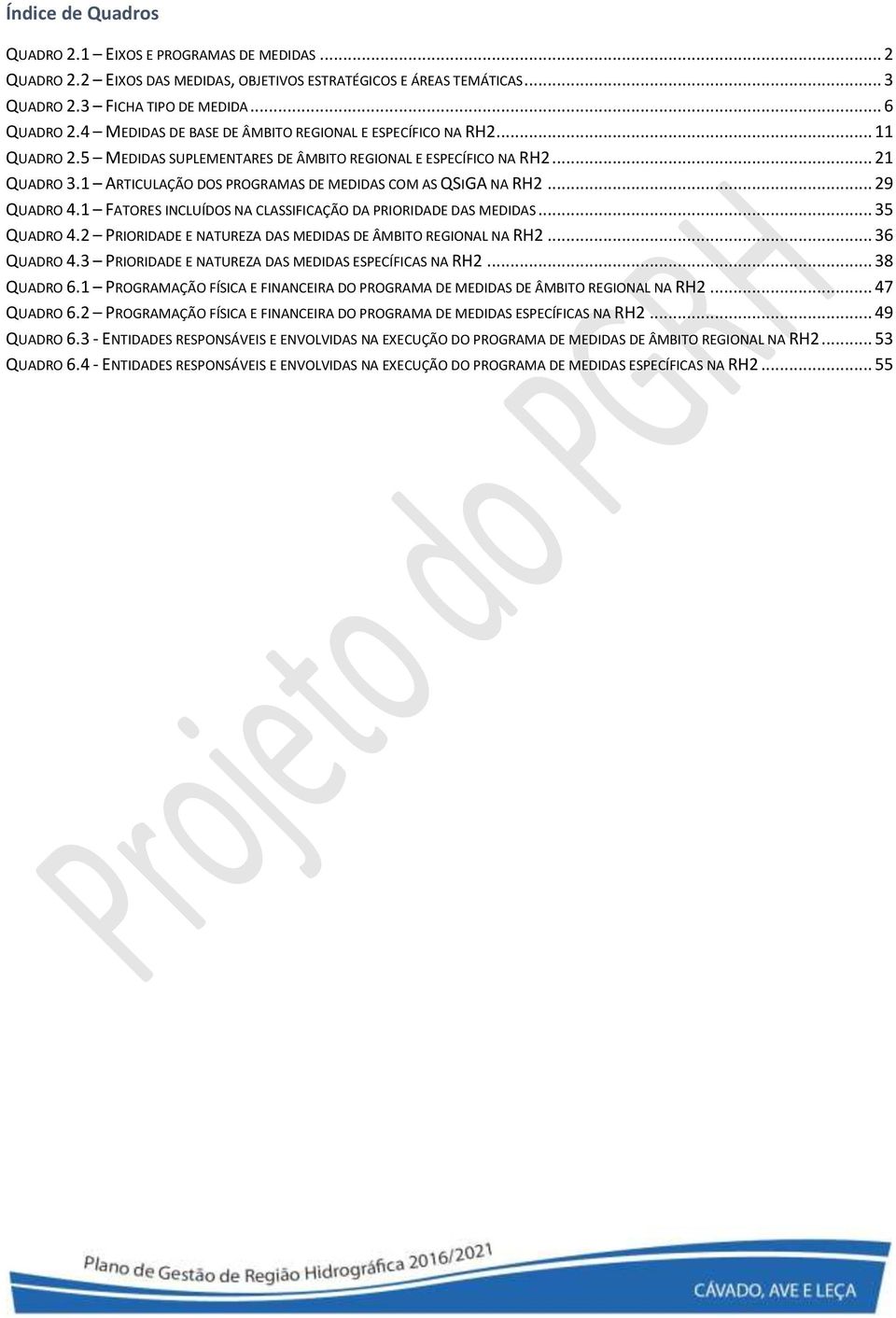 1 ARTICULAÇÃO DOS PROGRAMAS DE MEDIDAS COM AS QSIGA NA 2... 29 QUADRO 4.1 FATORES INCLUÍDOS NA CLASSIFICAÇÃO DA PRIORIDADE DAS MEDIDAS... 35 QUADRO 4.