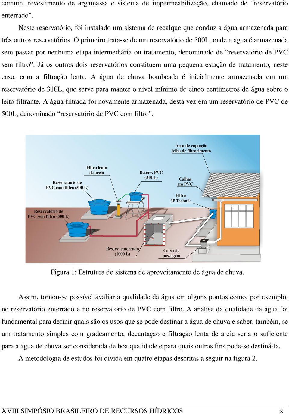 O primeiro trata-se de um reservatório de 500L, onde a água é armazenada sem passar por nenhuma etapa intermediária ou tratamento, denominado de reservatório de PVC sem filtro.